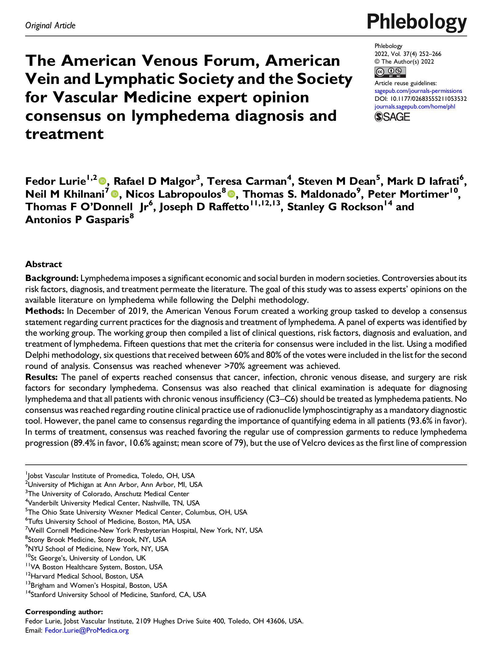 image of the article: The Journal of Venous Disease Expert Opinion Consensus on Lymphedema Diagnosis and Treatment