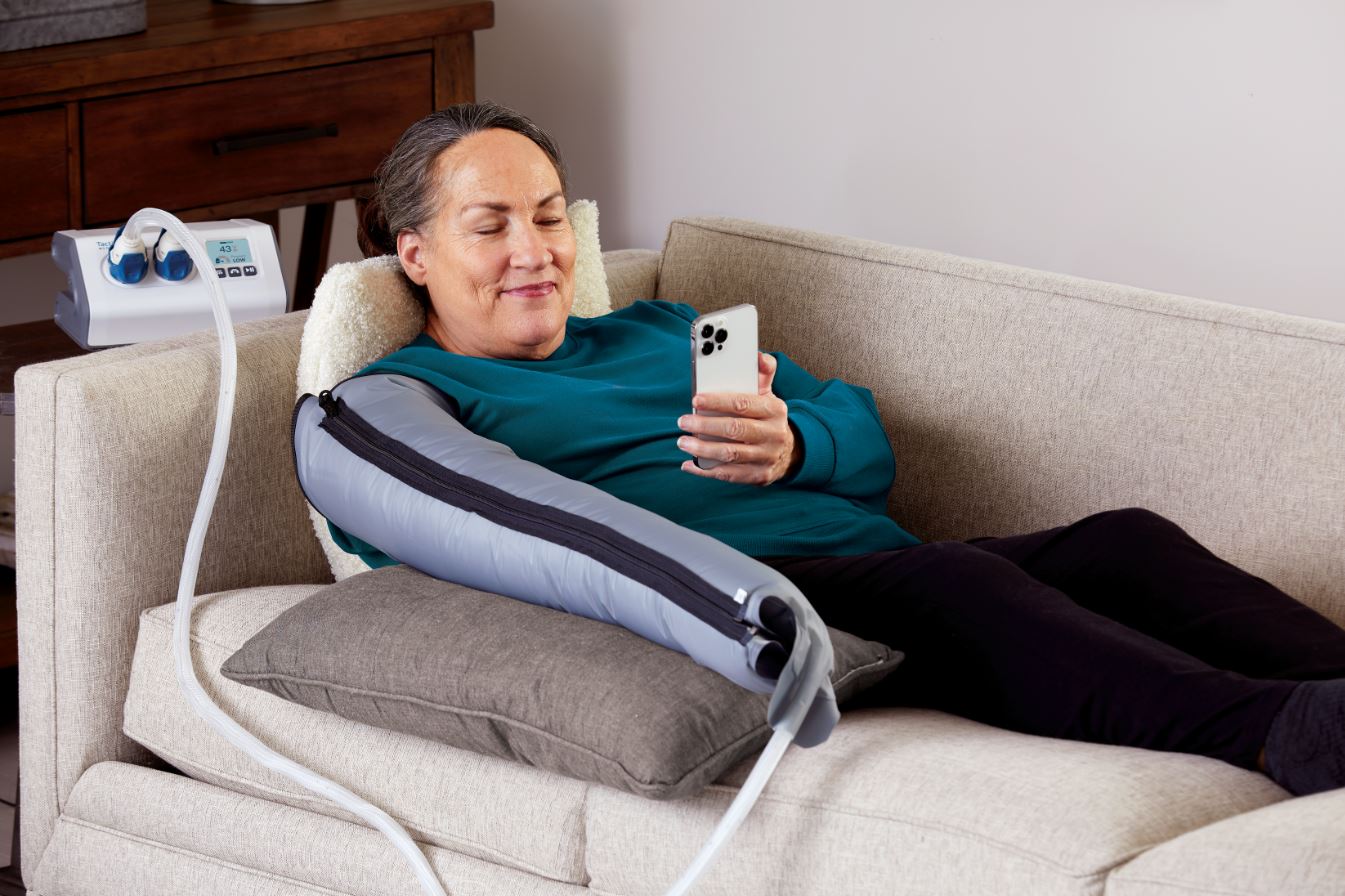 Single female laying and wearing an Entre Plus device