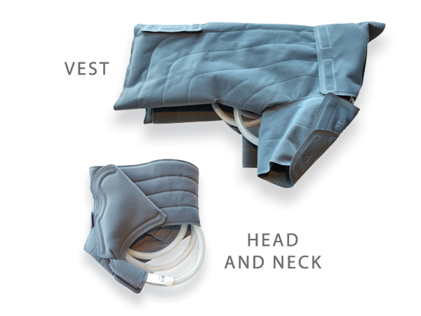 Flexitouch plus head and neck and vest garments folded for travel