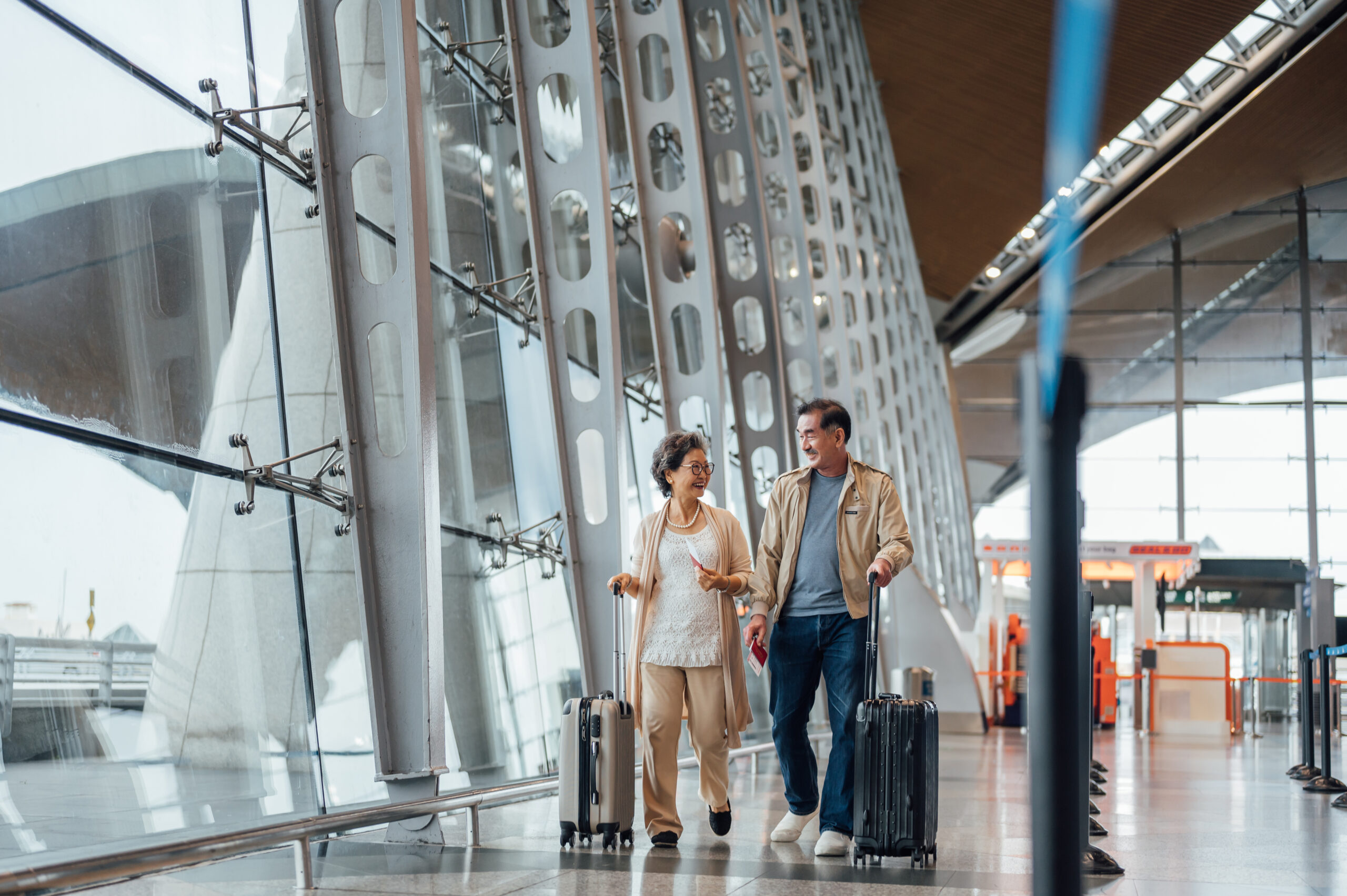 couple traveling in an airport