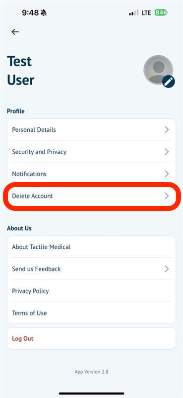 Kylee step 2 to delete account, select delete account