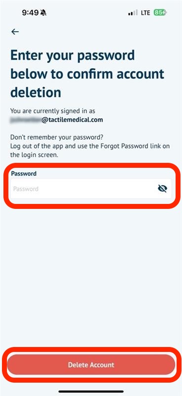 Kylee account deletion step 4, confirm password to do so