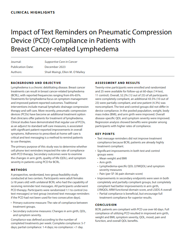 Impact of Text Reminders on Pneumatic Compression Device Compliance in ...