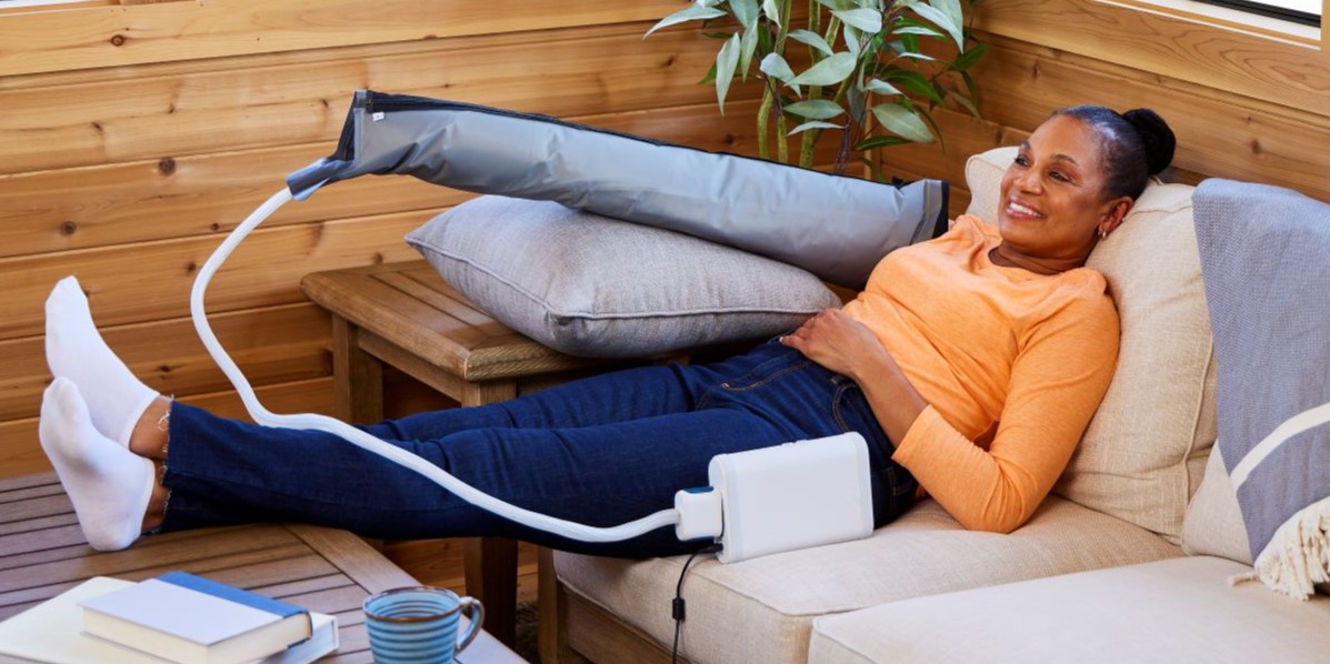 woman on the couch with nimbl device